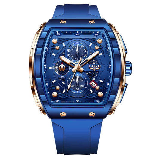 Men’s top brand luxury square quartz waterproof wristwatch design, luminous chronograph, and date clock.