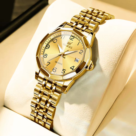 Elegant Women Luxury Timepiece Brand Original Quartz Watch for Ladies Waterproof Stainless Steel Luminous Date